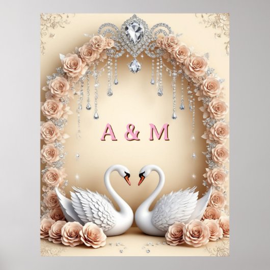Romantisch Zwanenpaar Onder Roze Trouwboog 🦢 Poster (Voorkant)
