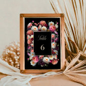 Romantisch Zwart Bloemen Tafel Nummer Kaart