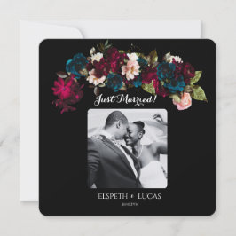 Romantisch zwart, Bourgondië en Blauwgroen bloemen Aankondiging