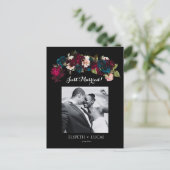 Romantisch zwart, Bourgondië en Blauwgroen bloemen Aankondigingskaart (Staand voorkant)