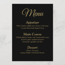 Romantisch Zwart en Goud Bruiloft Menu Kaart
