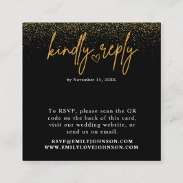Romantisch Zwart en Goud QR Code Bruiloft RSVP Informatiekaartje