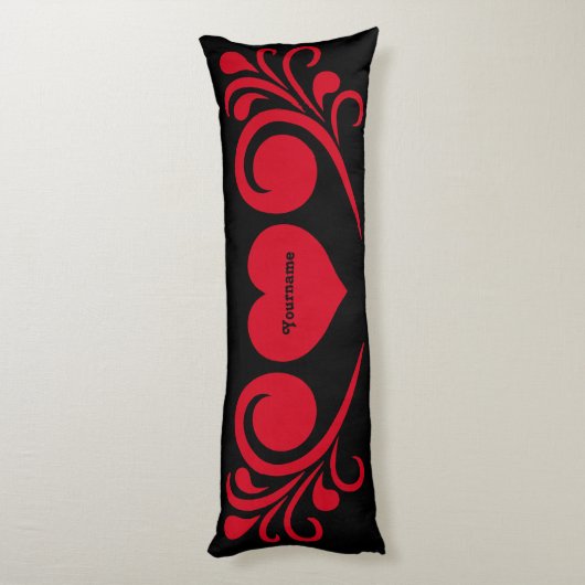 Romantisch zwart en rood hart met jouw naam lichaamskussen (Achterkant (Verticaal))