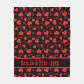 Romantisch zwart en rood hartpatroon fleece deken (Voorkant)