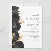 Romantisch Zwart Goud Bloemen Huwelijk Kaart (Voorkant)
