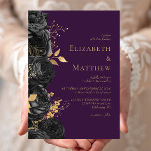 Romantisch Zwart Goud Bloemig Paars Bruiloft