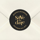 Romantisch Zwart Goud Custom Save the Date Bruilof Ronde Sticker