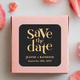 Romantisch Zwart Goud Custom Save the Date Bruilof Vierkante Sticker