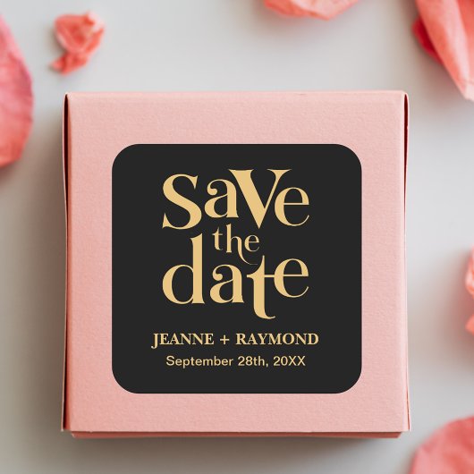 Romantisch Zwart Goud Custom Save the Date Bruilof Vierkante Sticker