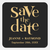 Romantisch Zwart Goud Custom Save the Date Bruilof Vierkante Sticker (Voorkant)