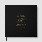 Romantisch Zwart Goud Folie Monogram Huwelijk Gastenboek (Voorkant)