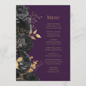 Romantisch Zwart Goud Paarse Bloemen Huwelijk Menu (Voorkant)