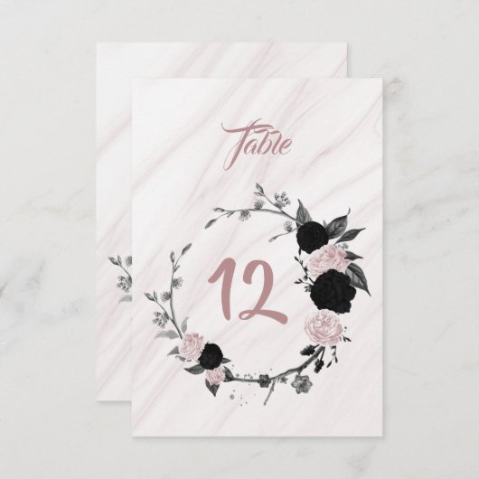 Romantisch zwart-roze floraal tabelnummer kaart (Voorkant / Achterkant)