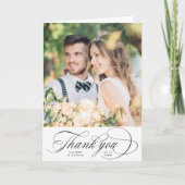 Romantisch zwart script bruiloft foto gevouwen bedankkaart (Voorkant)