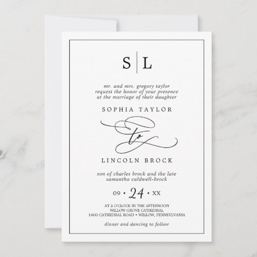 Romantisch Zwart Traditioneel Alles in één bruilof Kaart (Voorkant)