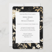 Romantisch Zwart Wit Bloemen Vogels Huwelijk Kaart (Voorkant)