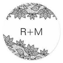 Romantisch zwart-wit kant bruiloft monogram