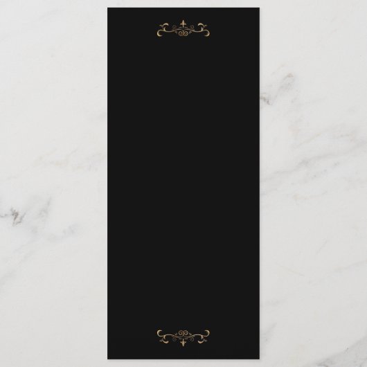 romantisch zwart wit klassiek goud monogram bruilo menu (Achterkant)