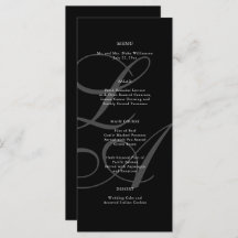 Romantisch Zwart-wit Monogram Bruiloft Menu