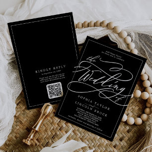 Romantisch Zwart Wit QR-Code Alles In Een Bruiloft Kaart