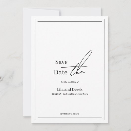 Romantisch Zwart Wit Rand Lijst Script Save The Date (Voorkant)