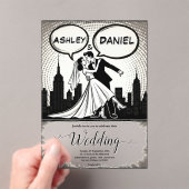 Romantisch zwart-wit stripboek Elegante bruiloft Acryl Uitnodigingen (Insitu (Draagbaar))