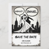 Romantisch zwart-wit stripboek Elegante bruiloft Save The Date (Voorkant)