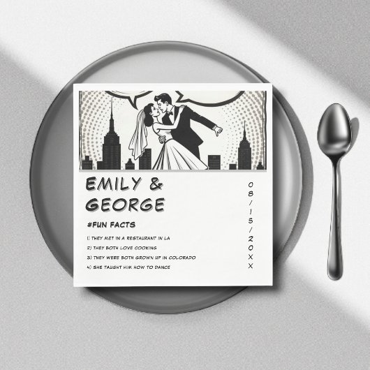 Romantisch zwart-wit stripboek Elegante bruiloft Servet