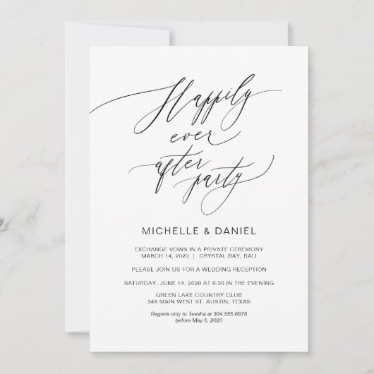 Romantisch Zwarte Script, Trouw Elopement Kaart (Voorkant)