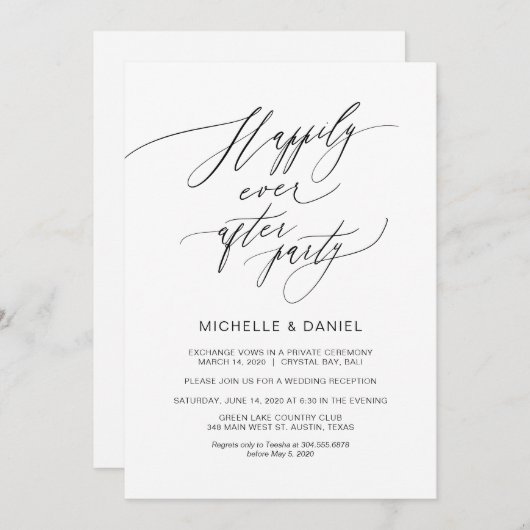 Romantisch Zwarte Script, Trouw Elopement Kaart (Voorkant / Achterkant)