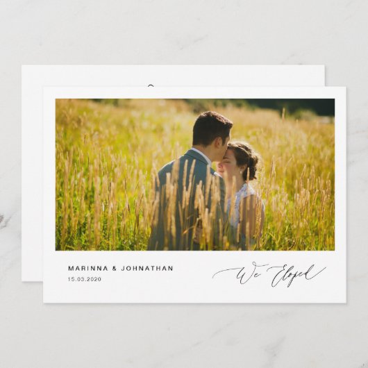 Romantisch Zwarte Script,, Trouwen met een Elopeme Kaart (Voorkant / Achterkant)