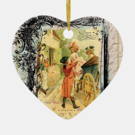 Romantische 18e eeuw  kerstmis keramisch ornament (Voorkant)