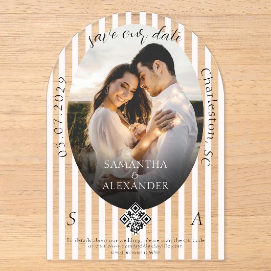 Romantische 1 Foto Scribble QR Code Save the Date Acryl Uitnodigingen (Voorkant)