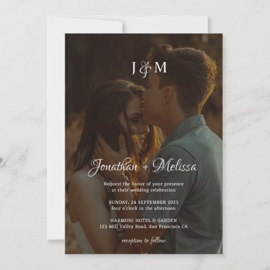 Romantische 2 foto's script overlay QR-code bruilo Kaart (Voorkant)