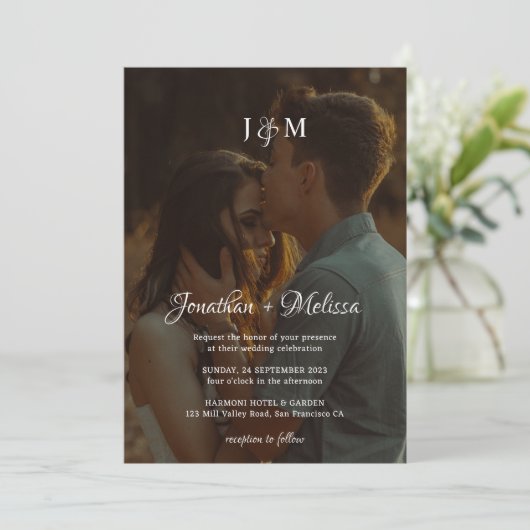 Romantische 2 foto's script overlay QR-code bruilo Kaart (Staand voorkant)