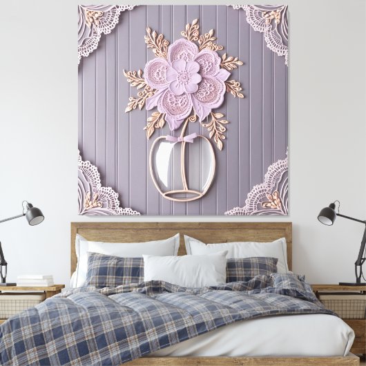 Romantische 3D-kantbloem Canvas Afdruk (Insitu (Slaapkamer))