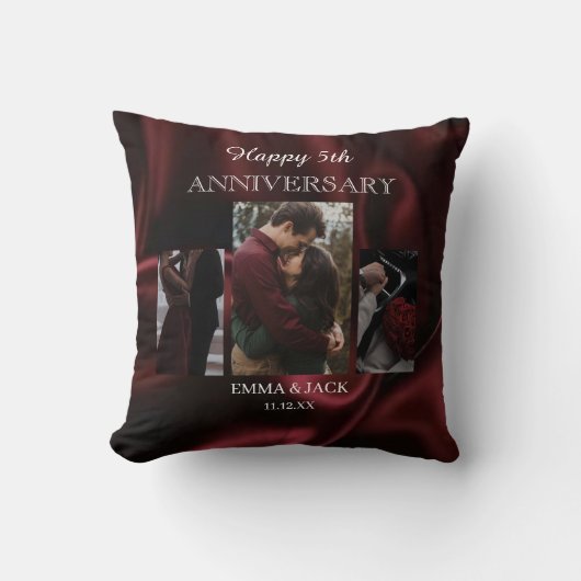 Romantische 5e jubileum foto collage throw kussen (Voorkant)
