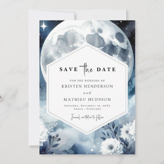 Romantische aardse maanverlichte bruiloft save the date (Voorkant)