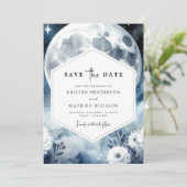 Romantische aardse maanverlichte bruiloft save the date (Staand voorkant)