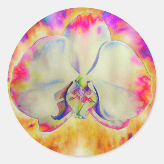 Romantische abstracte orchidee waterverf schilderi ronde sticker (Voorkant)