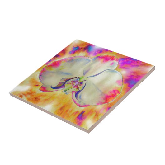 Romantische abstracte orchidee waterverf schilderi tegeltje (Zijkant)