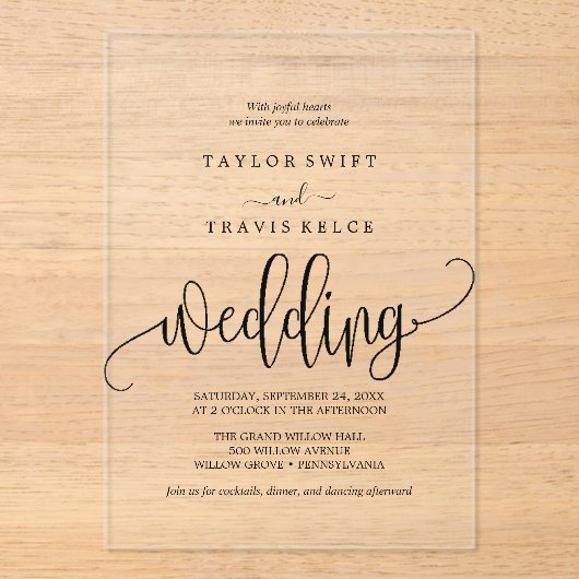 Romantische acryl bruiloft uitnodiging (Voorkant)