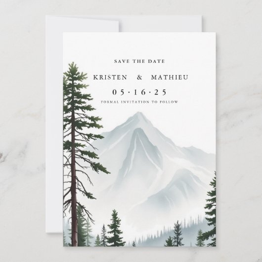 Romantische afdrukbare berg save the date (Voorkant)