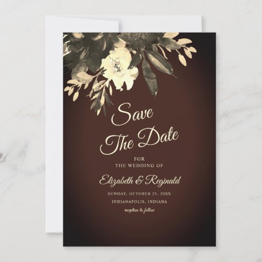 Romantische Aged Brown Herfst Floral Save the Date (Voorkant)