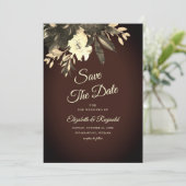 Romantische Aged Brown Herfst Floral Save the Date (Staand voorkant)