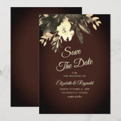 Romantische Aged Brown Herfst Floral Save the Date (Voorkant / Achterkant)