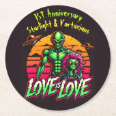 Romantische aliens onder kosmische zonsondergang ronde kartonnen onderzetter (Voorkant)