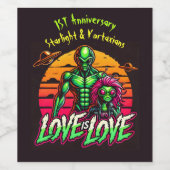 Romantische aliens onder kosmische zonsondergang wijn etiket (Enkel label)