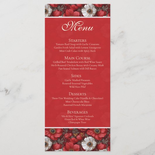 Romantische Anemonen Fonkelende Stadsbruiloft Menu (Voorkant)