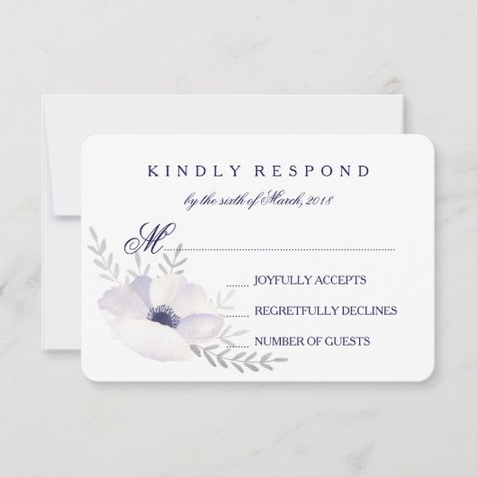 Romantische Anemones RSVP Kaartje (Voorkant)